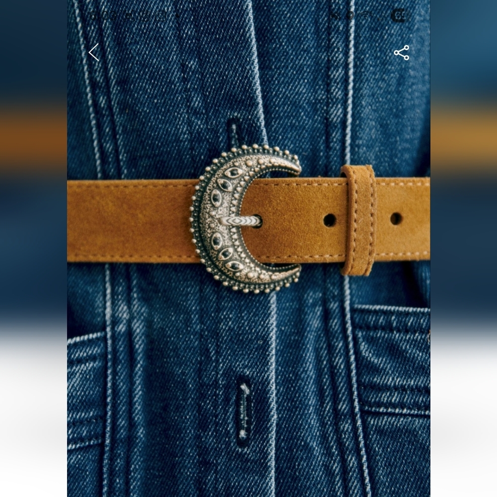 NWT Sezane Fine Louve Suede Tan Belt with Silver Brass Buckle